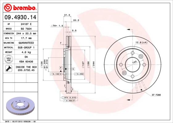 BREMBO Első féktárcsa 09.4930.14_BREMBO