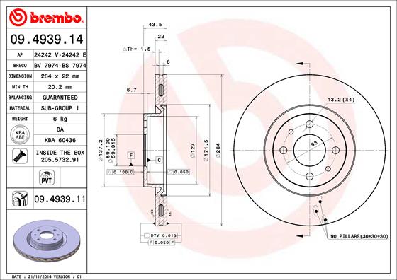 BREMBO Első féktárcsa 09.4939.14_BREMBO