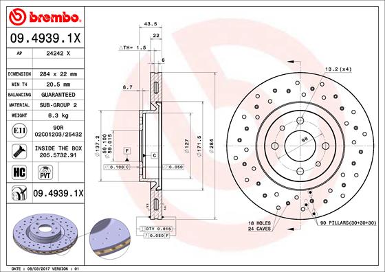 BREMBO Első féktárcsa 09.4939.1X_BREMBO