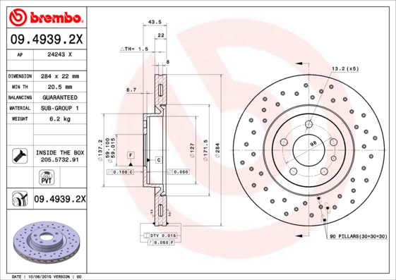 BREMBO Első féktárcsa 09.4939.2X_BREMBO