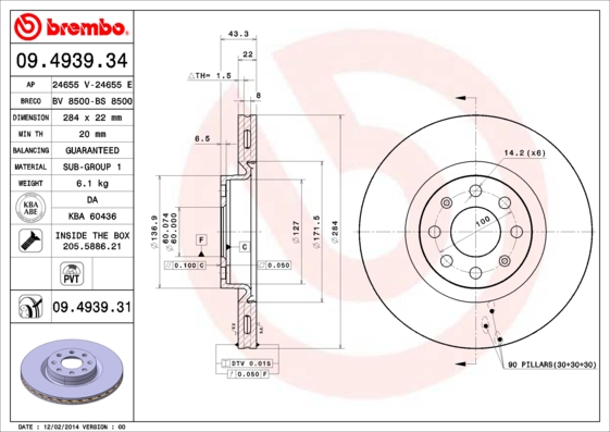 BREMBO Első féktárcsa 09.4939.31_BREMBO