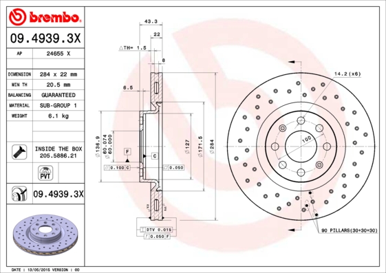 BREMBO Első féktárcsa 09.4939.3X_BREMBO