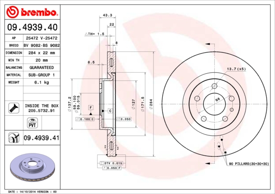 BREMBO Első féktárcsa 09.4939.41_BREMBO