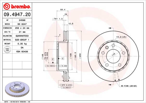 BREMBO Első féktárcsa 09.4947.20_BREMBO