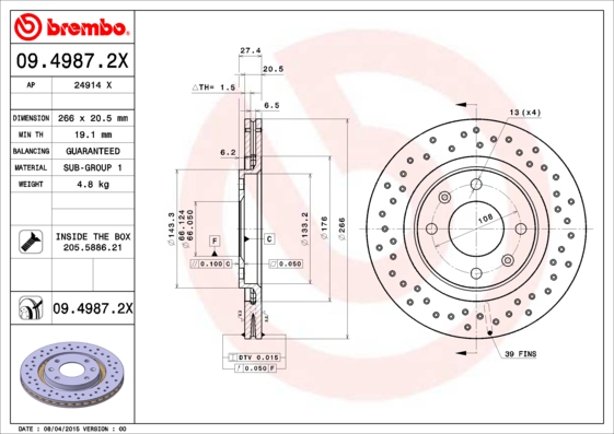 BREMBO Első féktárcsa 09.4987.2X_BREMBO