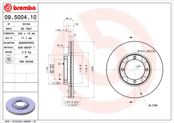 BREMBO Első féktárcsa 09.5004.10_BREMBO