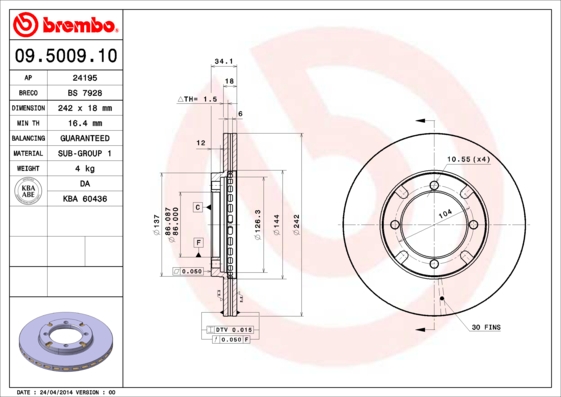 BREMBO Első féktárcsa 09.5009.10_BREMBO