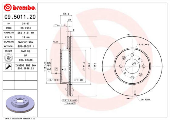 BREMBO Első féktárcsa 09.5011.20_BREMBO