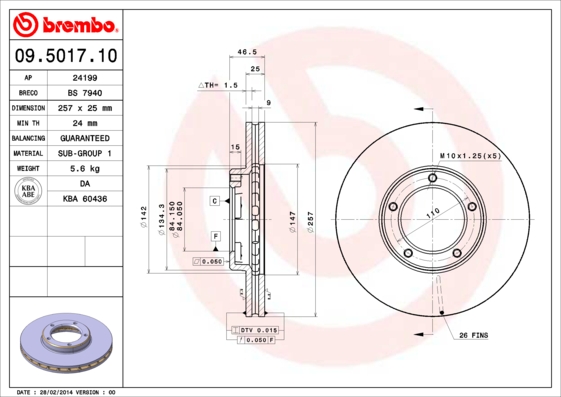 BREMBO Első féktárcsa 09.5017.10_BREMBO