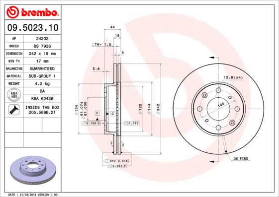 BREMBO Első féktárcsa 09.5023.10_BREMBO