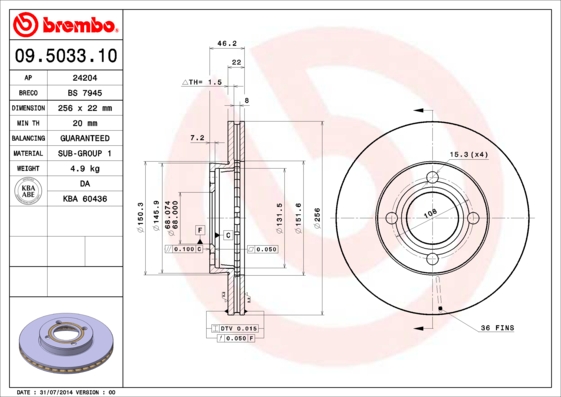 BREMBO Első féktárcsa 09.5033.10_BREMBO