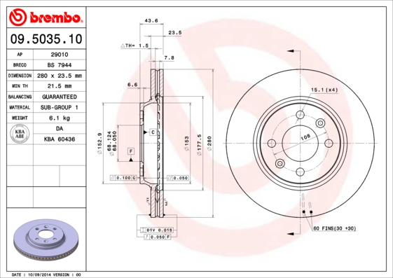 BREMBO Első féktárcsa 09.5035.10_BREMBO