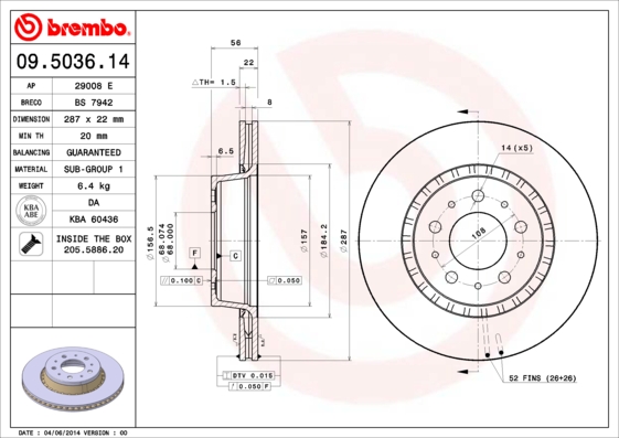 BREMBO Első féktárcsa 09.5036.14_BREMBO