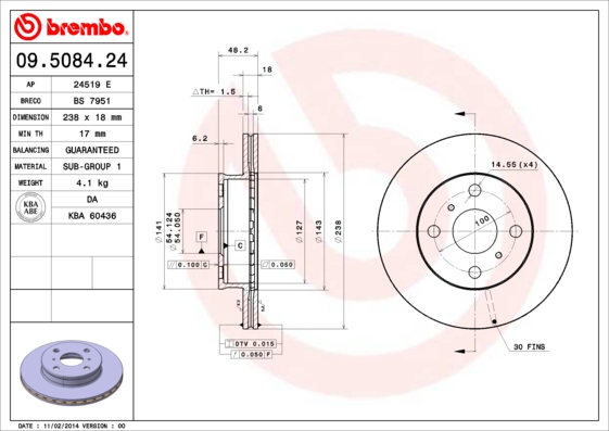 BREMBO Első féktárcsa 09.5084.24_BREMBO