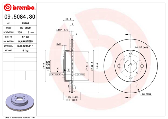 BREMBO Első féktárcsa 09.5084.30_BREMBO