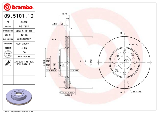 BREMBO Első féktárcsa 09.5101.10_BREMBO