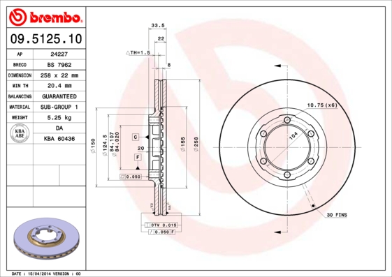 BREMBO Első féktárcsa 09.5125.10_BREMBO