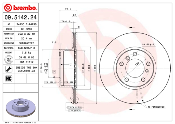 BREMBO Első féktárcsa 09.5142.24_BREMBO