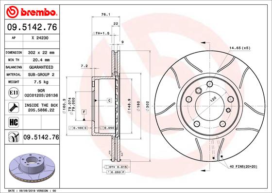 BREMBO Első féktárcsa 09.5142.76_BREMBO