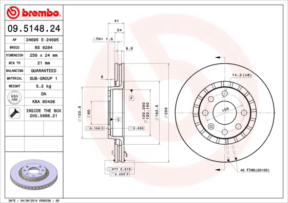 BREMBO Első féktárcsa 09.5148.24_BREMBO