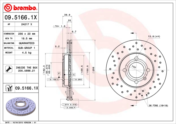 BREMBO Első féktárcsa 09.5166.1X_BREMBO