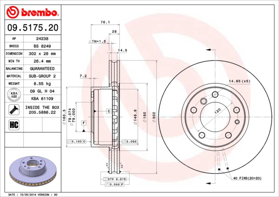 BREMBO Első féktárcsa 09.5175.20_BREMBO