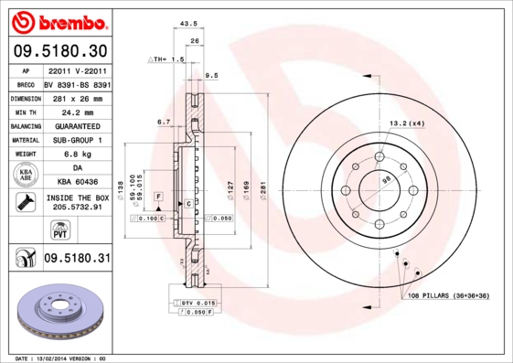 BREMBO Első féktárcsa 09.5180.30_BREMBO