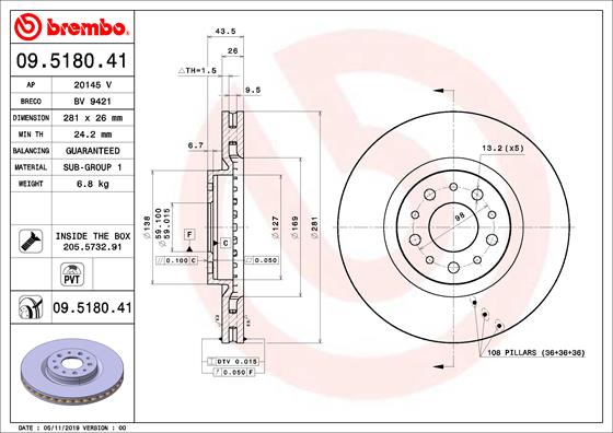 BREMBO Féktárcsa, mind 09.5180.41_BREMBO