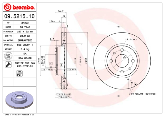 BREMBO Első féktárcsa 09.5215.10_BREMBO