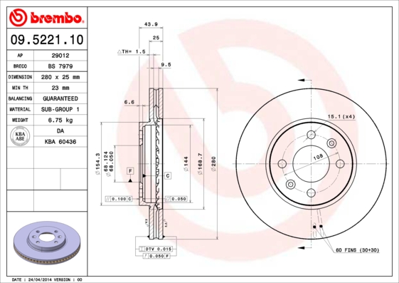 BREMBO Első féktárcsa 09.5221.10_BREMBO