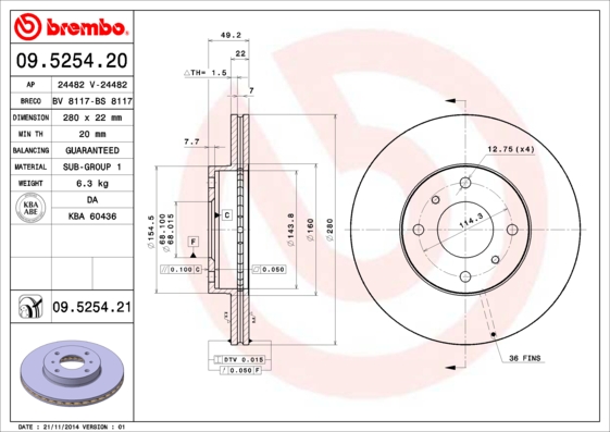 BREMBO Első féktárcsa 09.5254.21_BREMBO