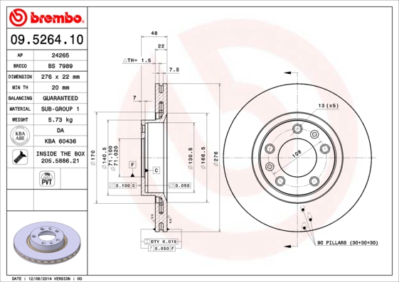 BREMBO Első féktárcsa 09.5264.10_BREMBO