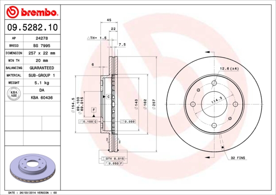 BREMBO Első féktárcsa 09.5282.10_BREMBO