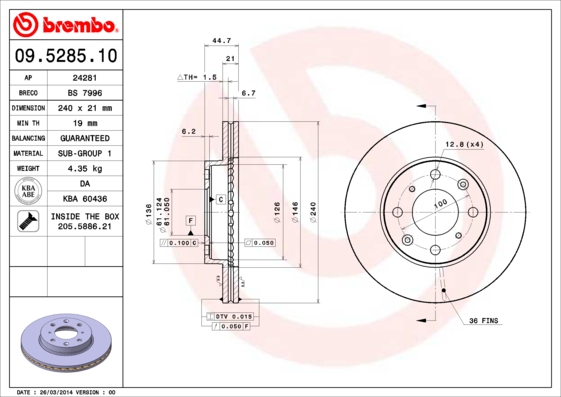 BREMBO Első féktárcsa 09.5285.11_BREMBO