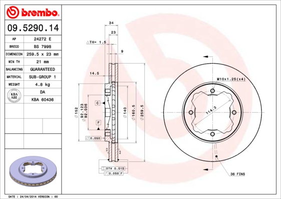 BREMBO Első féktárcsa 09.5290.14_BREMBO