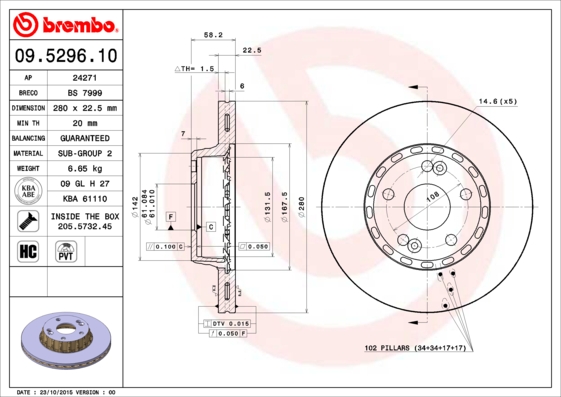 BREMBO Első féktárcsa 09.5296.10_BREMBO