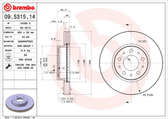 BREMBO Első féktárcsa 09.5315.14_BREMBO