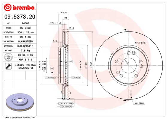 BREMBO Első féktárcsa 09.5373.20_BREMBO