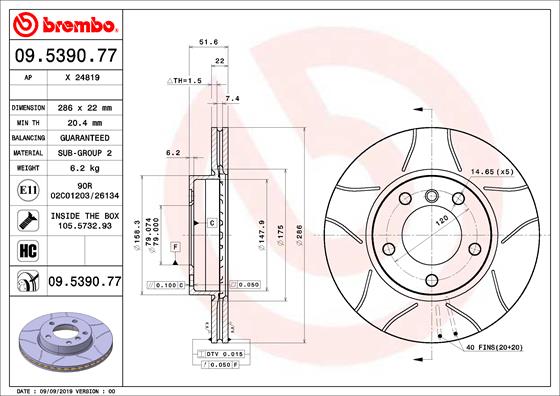 BREMBO Első féktárcsa 09.5390.77_BREMBO