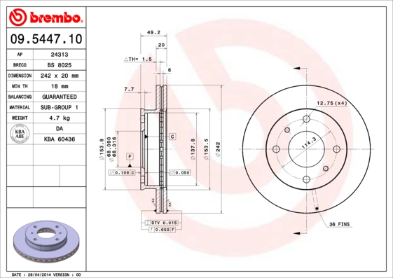 BREMBO Első féktárcsa 09.5447.10_BREMBO