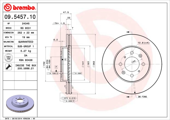 BREMBO Első féktárcsa 09.5457.10_BREMBO