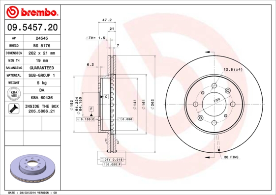 BREMBO Első féktárcsa 09.5457.20_BREMBO