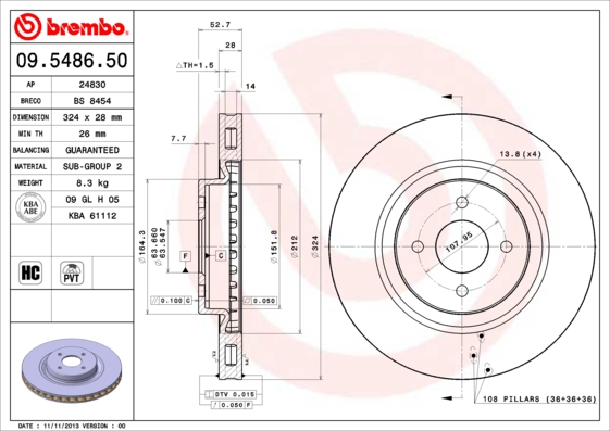 BREMBO Első féktárcsa 09.5486.50_BREMBO