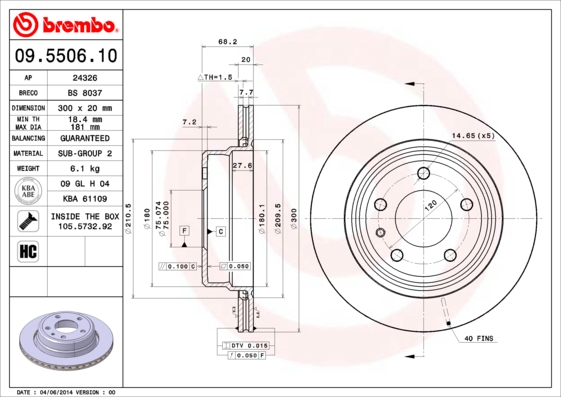 BREMBO Hátsó féktárcsa 09.5506.10_BREMBO