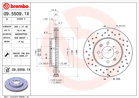 BREMBO Első féktárcsa 09.5509.1X_BREMBO