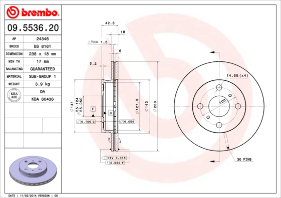 BREMBO Első féktárcsa 09.5536.20_BREMBO