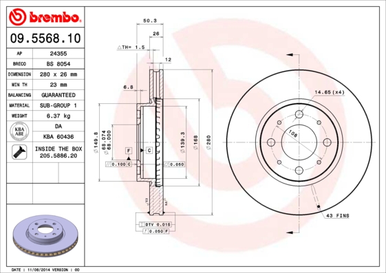 BREMBO Első féktárcsa 09.5568.10_BREMBO