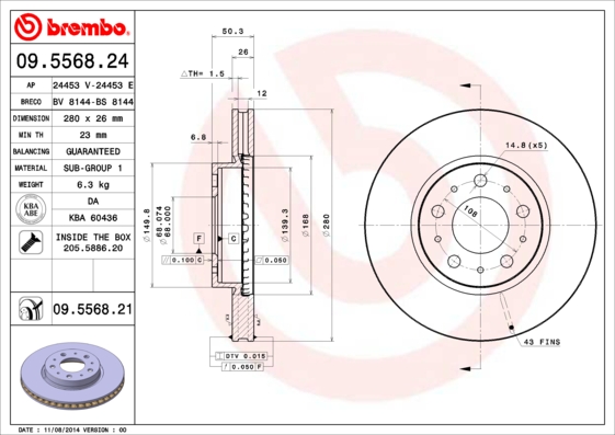 BREMBO Első féktárcsa 09.5568.21_BREMBO