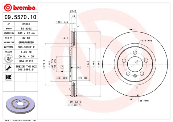 BREMBO Első féktárcsa 09.5570.10_BREMBO