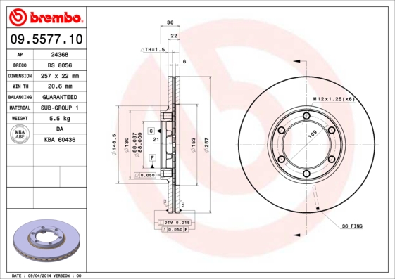 BREMBO Első féktárcsa 09.5577.10_BREMBO